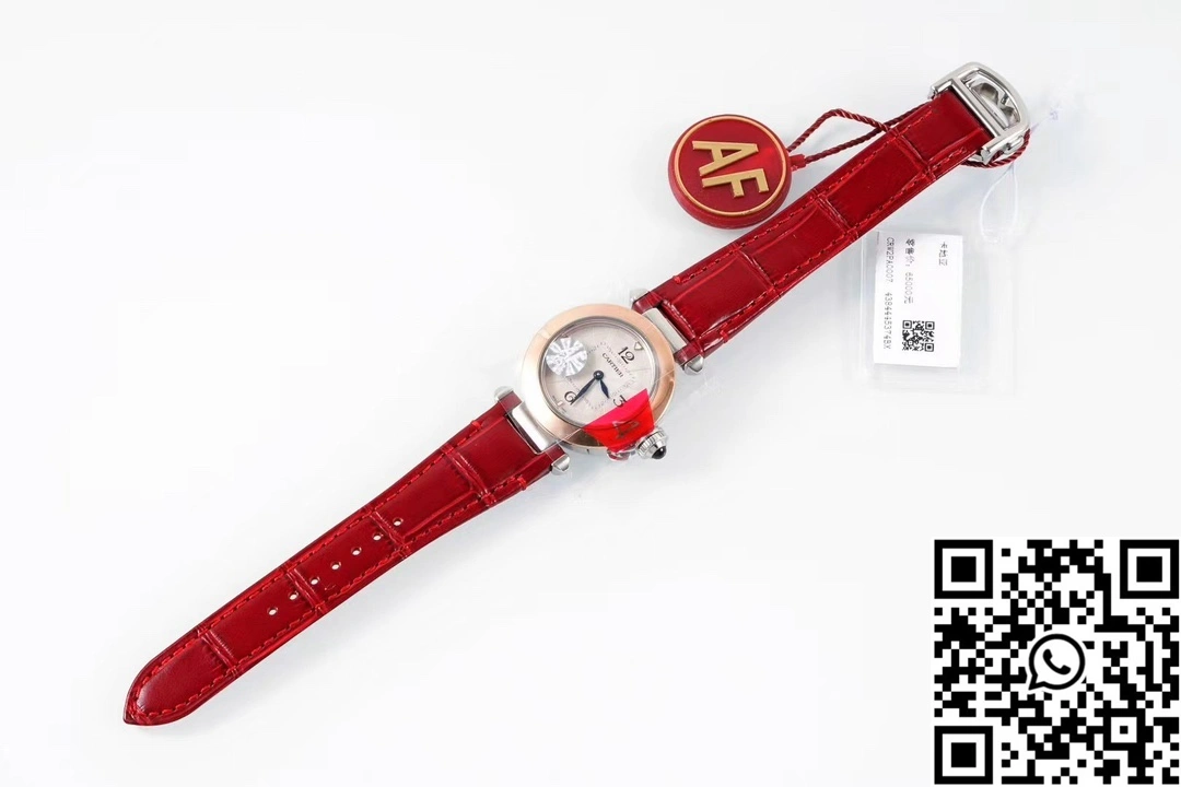 Cartier Pasha WJPA0017 AF Factory 30mm Rose Gold White Dial Diamond Bezel Red Strap Versatile 1431