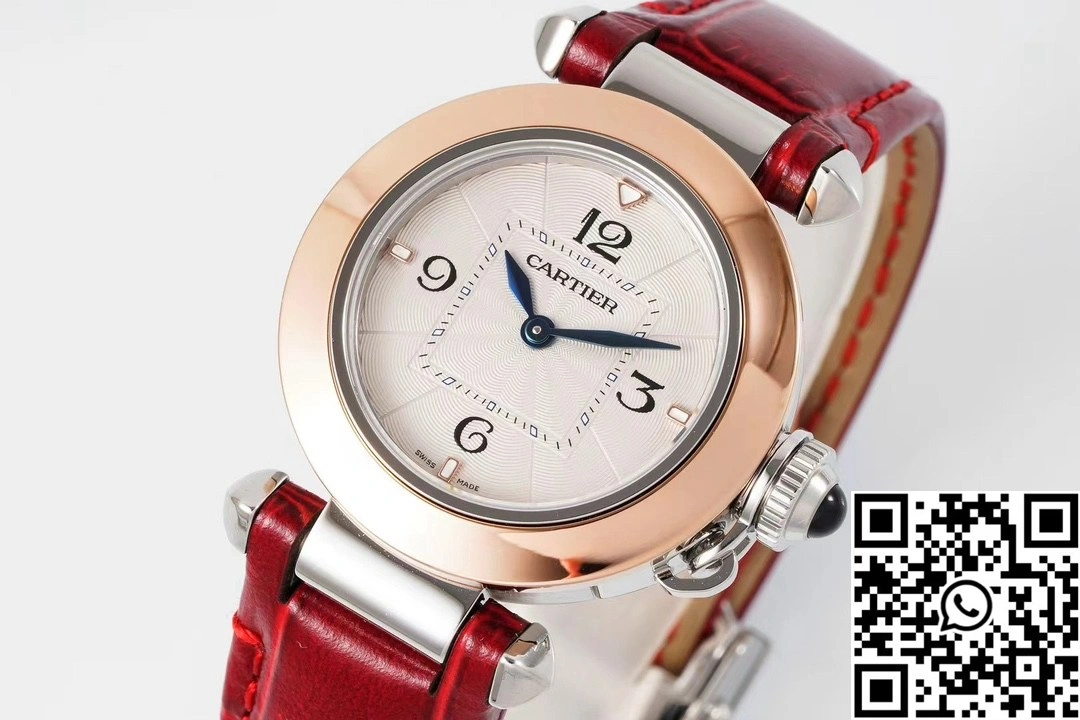 Cartier Pasha WJPA0017 AF Factory 30mm Rose Gold White Dial Diamond Bezel Red Strap Versatile 1431