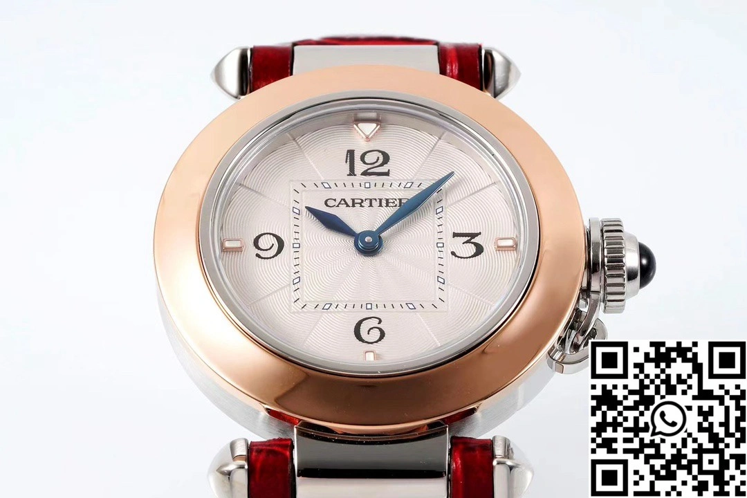 Cartier Pasha WJPA0017 AF Factory 30mm Rose Gold White Dial Diamond Bezel Red Strap Versatile 1431