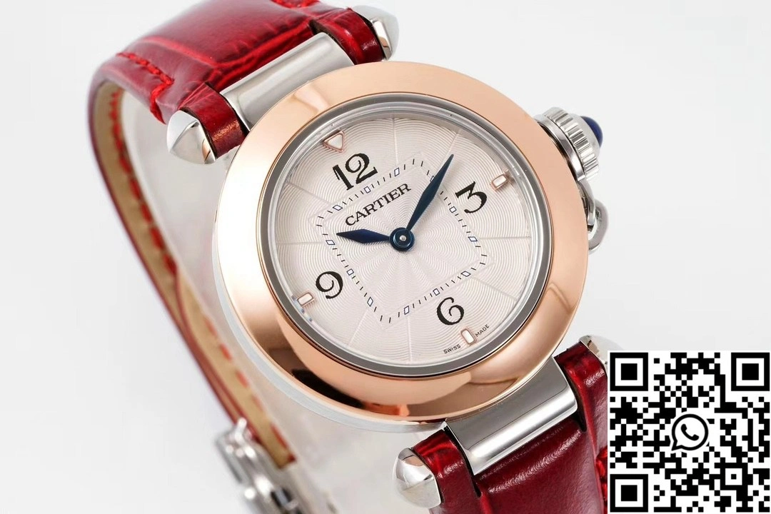 Cartier Pasha WJPA0017 AF Factory 30mm Rose Gold White Dial Diamond Bezel Red Strap Versatile 1431