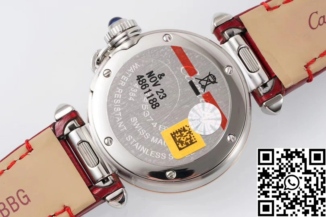 Cartier Pasha WJPA0017 AF Factory 30mm Rose Gold White Dial Diamond Bezel Red Strap Versatile 1431