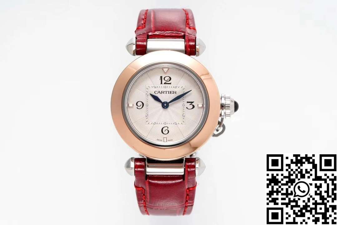Cartier Pasha WJPA0017 AF Factory 30mm Rose Gold White Dial Diamond Bezel Red Strap Versatile 1431