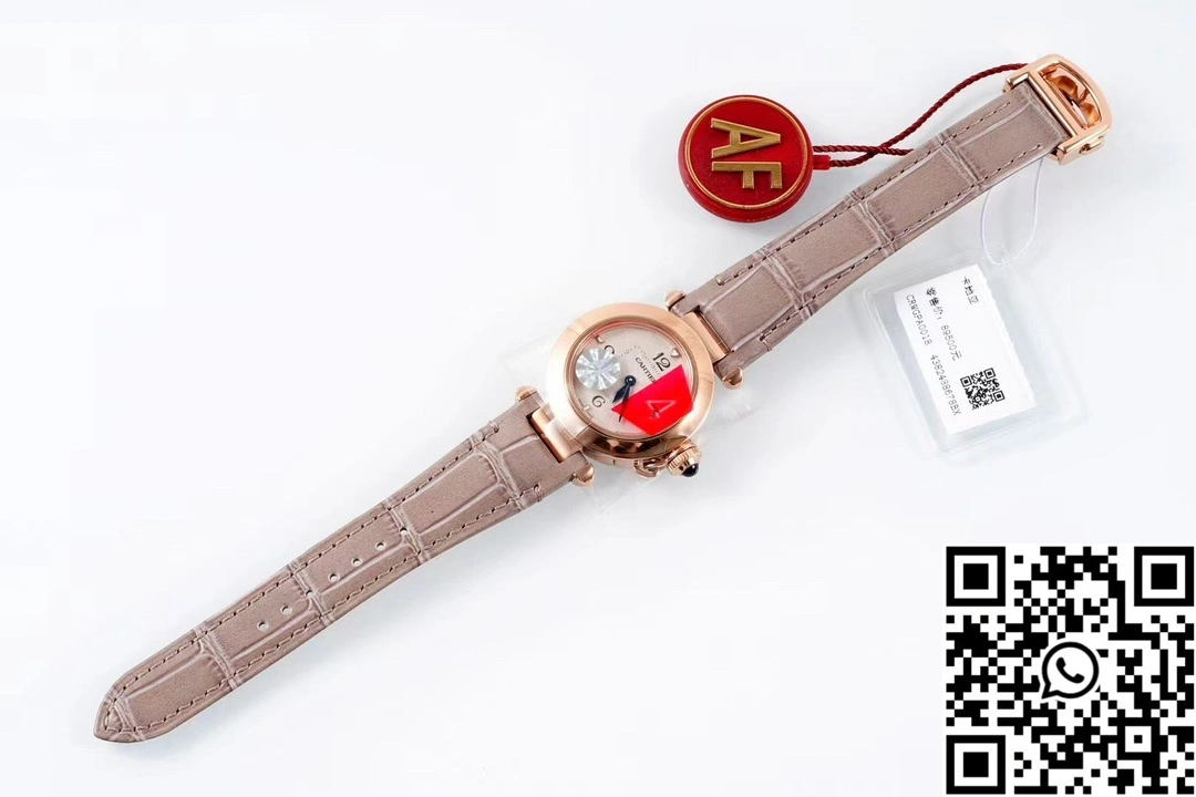 Cartier Pasha WJPA0017 AF Factory 30mm Rose Gold White Dial Diamond Bezel White Strap Contemporary 1434