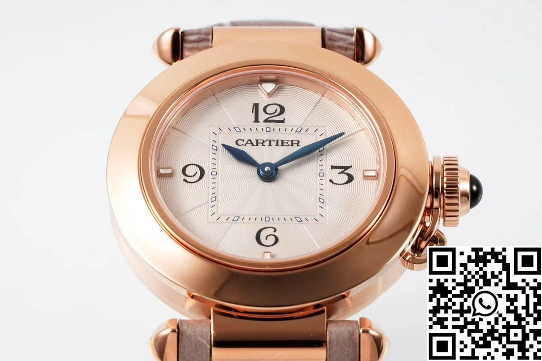 Cartier Pasha WJPA0017 AF Factory 30mm Rose Gold White Dial Diamond Bezel White Strap Contemporary 1434