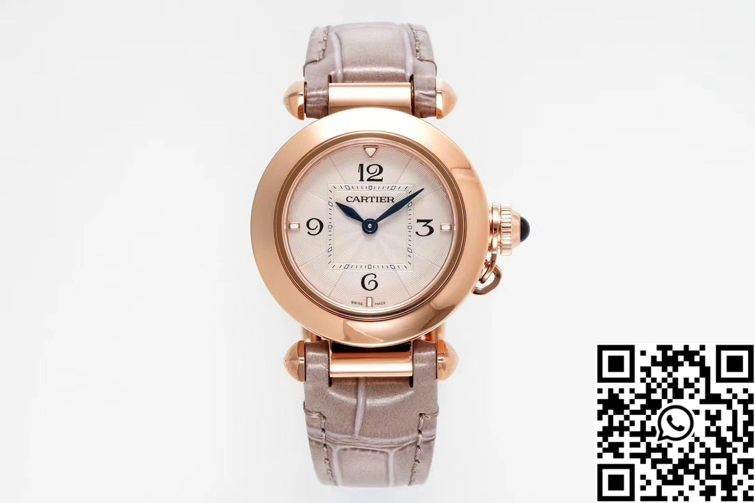 Cartier Pasha WJPA0017 AF Factory 30mm Rose Gold White Dial Diamond Bezel White Strap Contemporary 1434