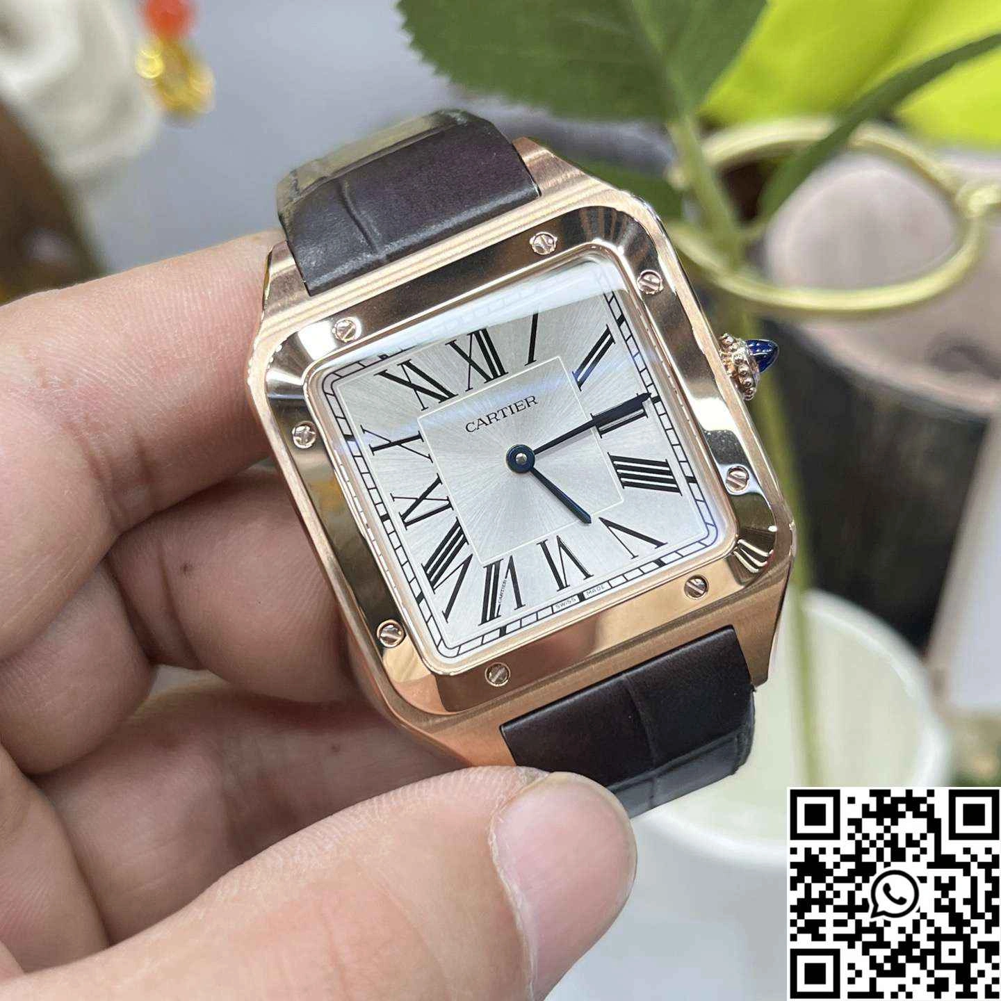 Cartier Santos Dumont CRWGSA0032 F1 Factory Rose Gold Silver Dial Contemporary 1456