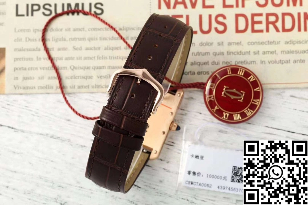 Cartier Tank CRWGTA0342 AF Factory 25.5mm Rose Gold White Dial Brown Band Sporty 1520