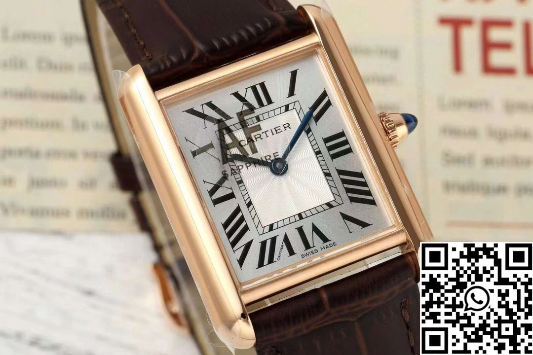 Cartier Tank CRWGTA0342 AF Factory 25.5mm Rose Gold White Dial Brown Band Sporty 1520