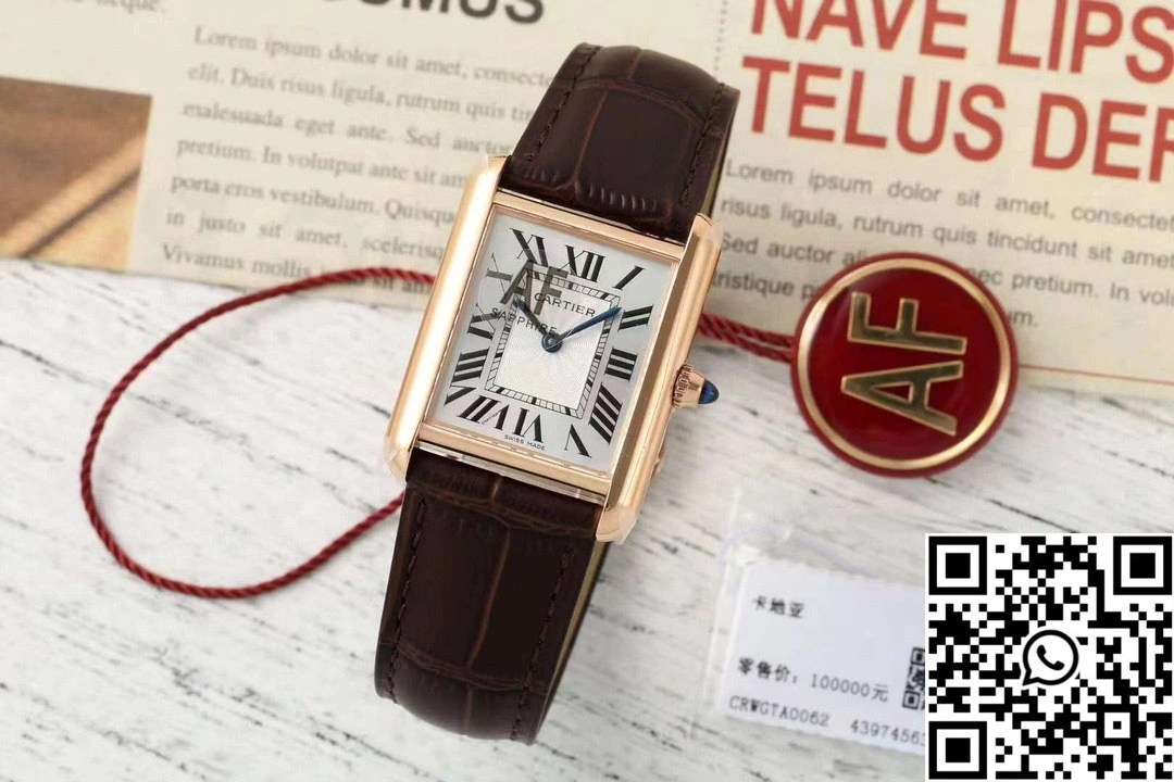 Cartier Tank CRWGTA0342 AF Factory 25.5mm Rose Gold White Dial Brown Band Sporty 1520