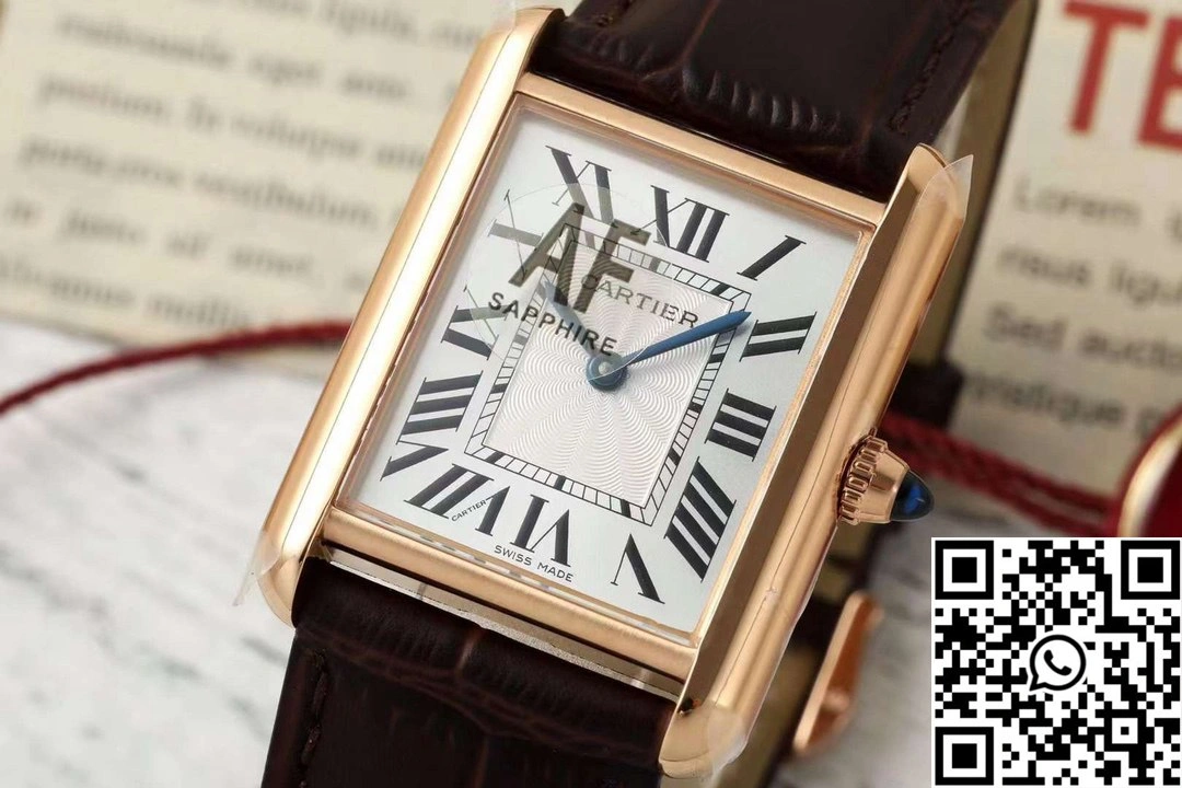 Cartier Tank CRWGTA0342 AF Factory 25.5mm Rose Gold White Dial Brown Band Sporty 1520