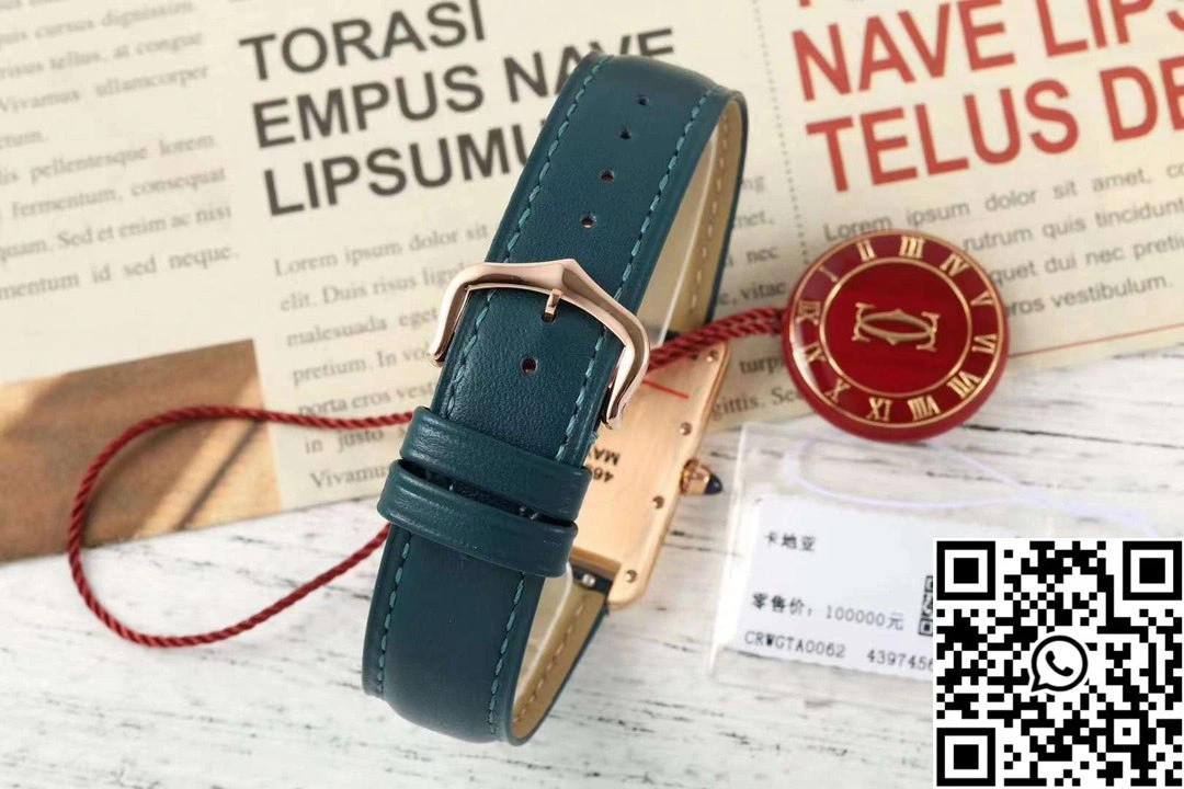 Cartier Tank CRWGTA0342 AF Factory 25.5mm Rose Gold White Dial Green Band BestValue 1511