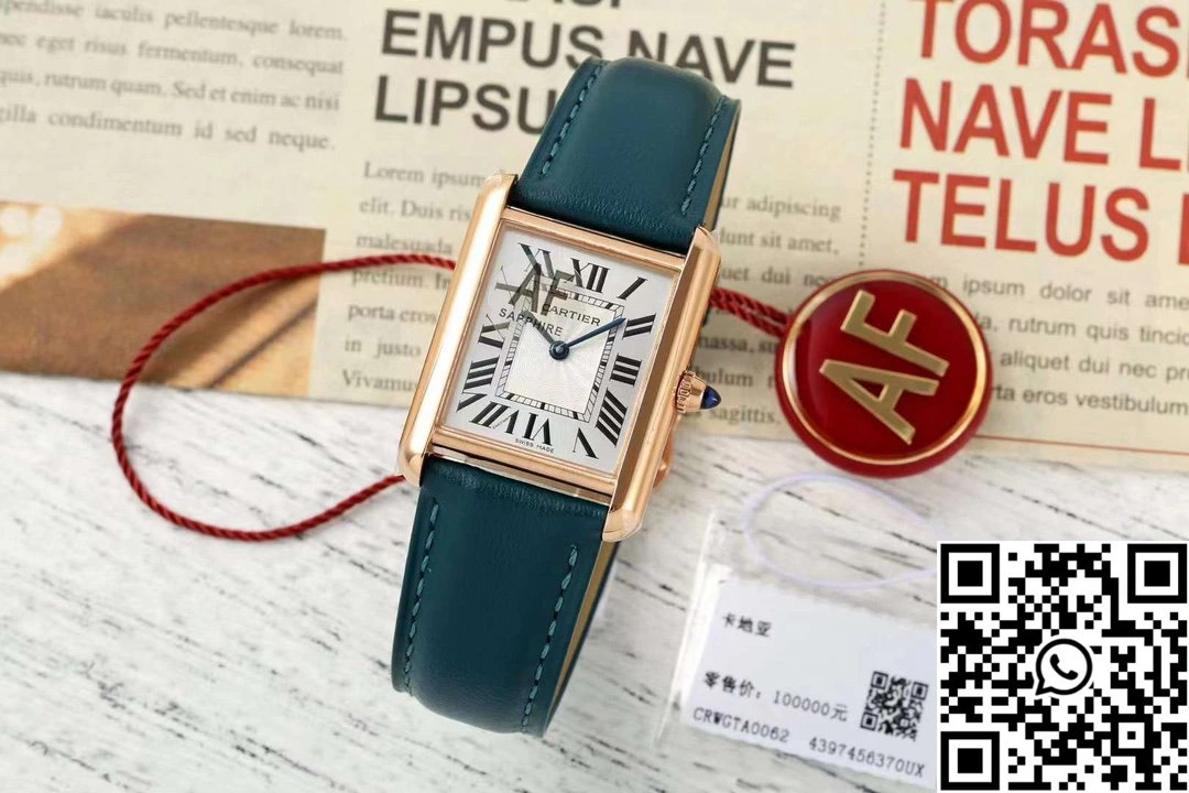 Cartier Tank CRWGTA0342 AF Factory 25.5mm Rose Gold White Dial Green Band BestValue 1511