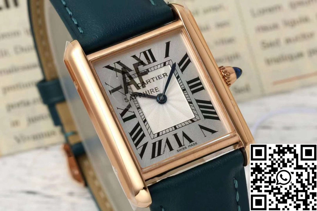 Cartier Tank CRWGTA0342 AF Factory 25.5mm Rose Gold White Dial Green Band BestValue 1511