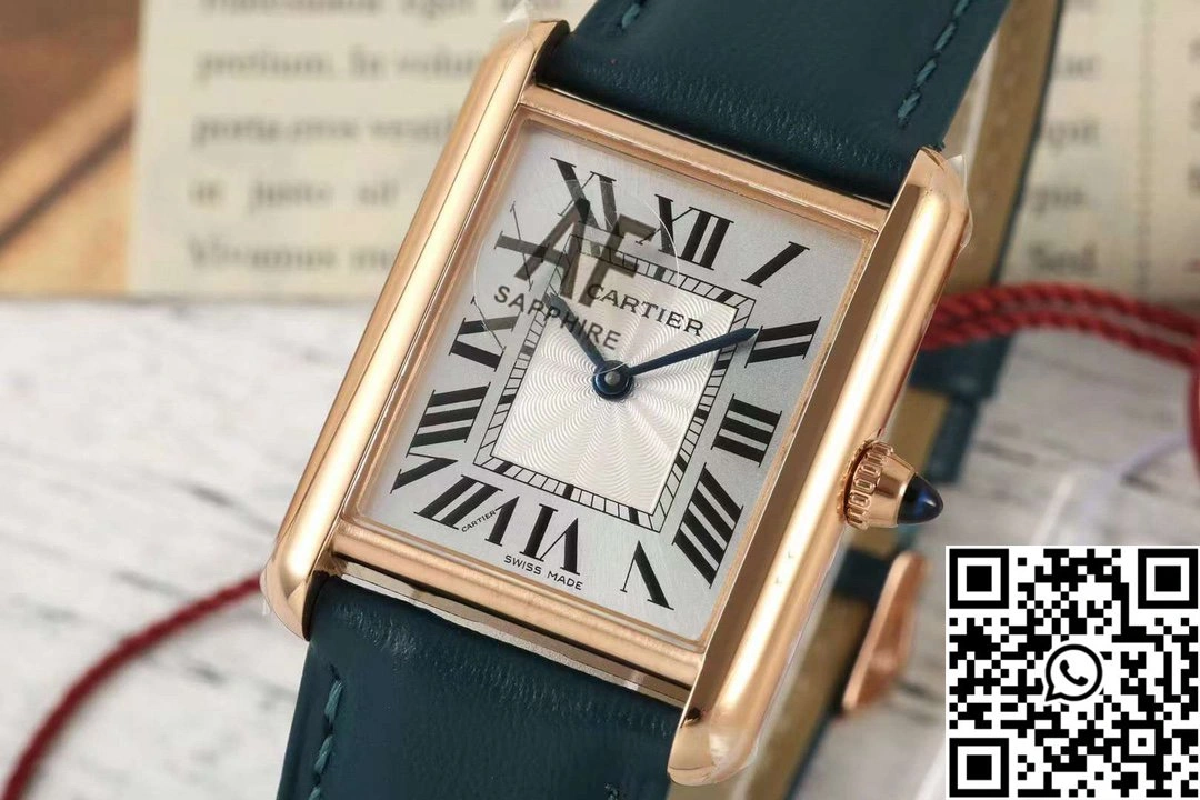 Cartier Tank CRWGTA0342 AF Factory 25.5mm Rose Gold White Dial Green Band BestValue 1511