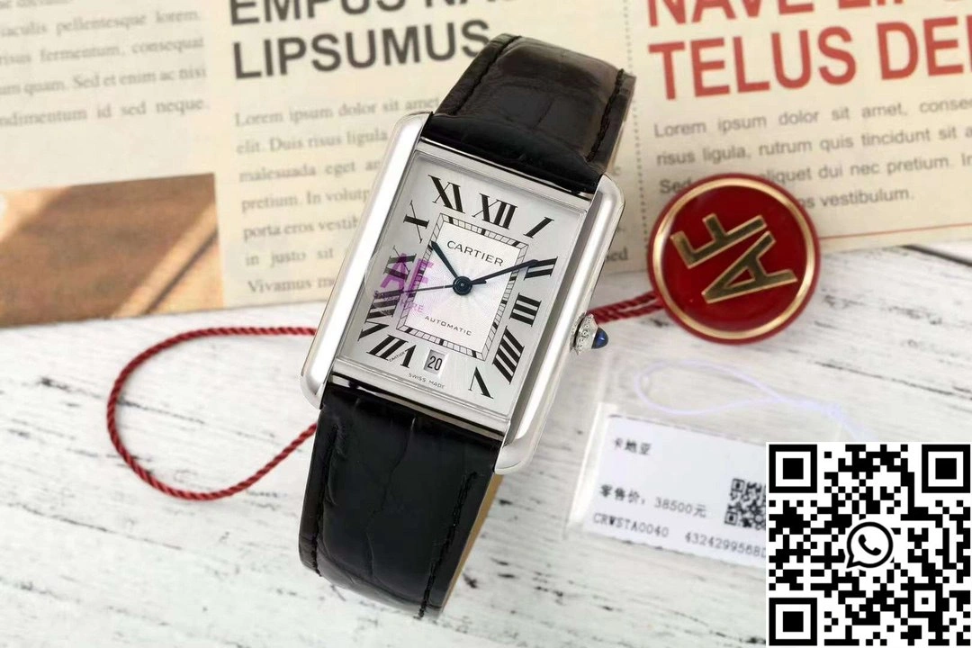 SoftTouch Cartier Tank CRWSTA0053 AF Factory 31mm Stainless Steel White Dial Black Band 1506