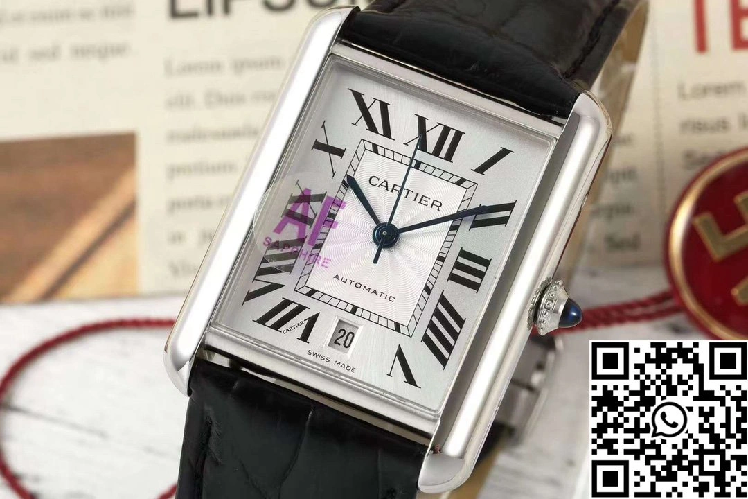 SoftTouch Cartier Tank CRWSTA0053 AF Factory 31mm Stainless Steel White Dial Black Band 1506