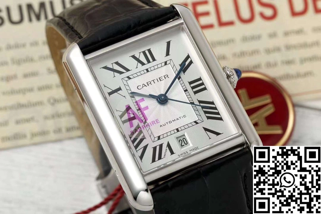 SoftTouch Cartier Tank CRWSTA0053 AF Factory 31mm Stainless Steel White Dial Black Band 1506