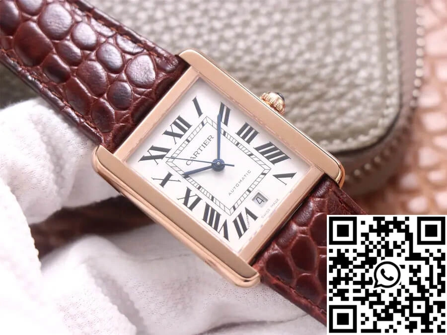 OdorResistant Cartier Tank W5200026 V9 Factory Rose Gold White Dial 1519