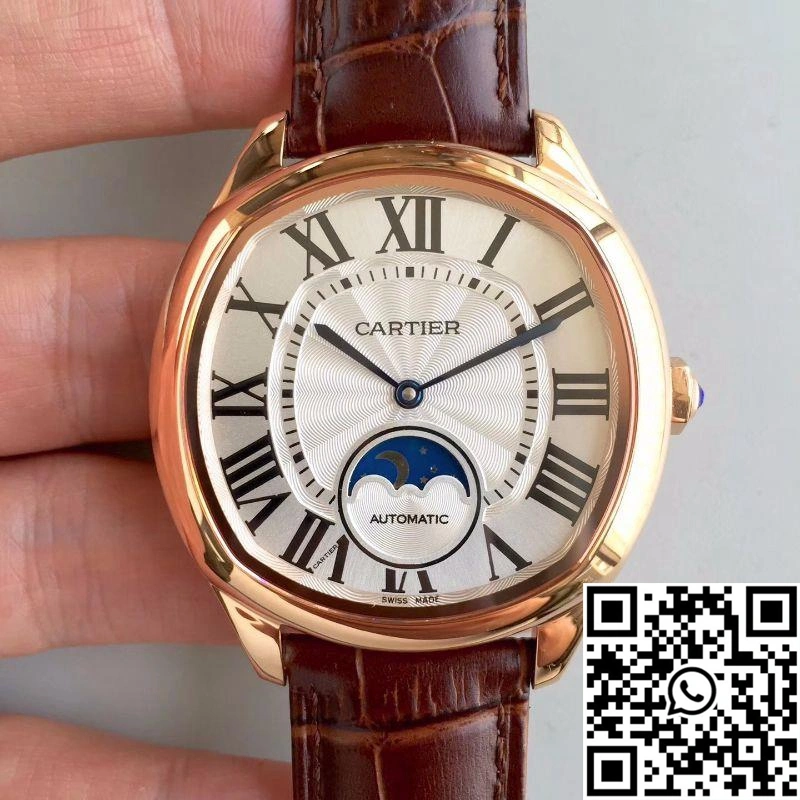 Stretchable Drive De Cartier Moonphase WGNM0008 Rose Gold Silver Dial 1409