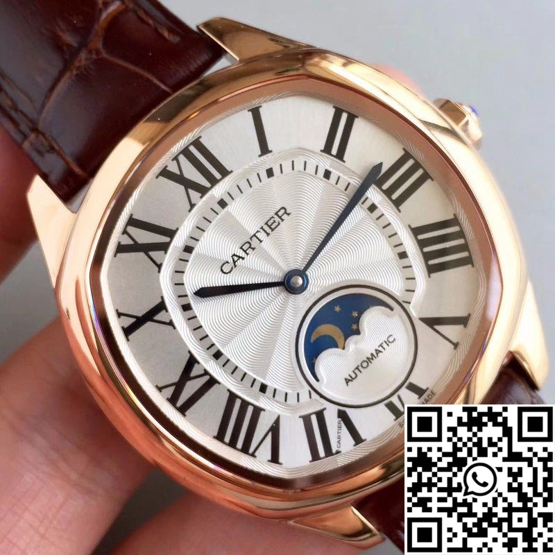 Stretchable Drive De Cartier Moonphase WGNM0008 Rose Gold Silver Dial 1409