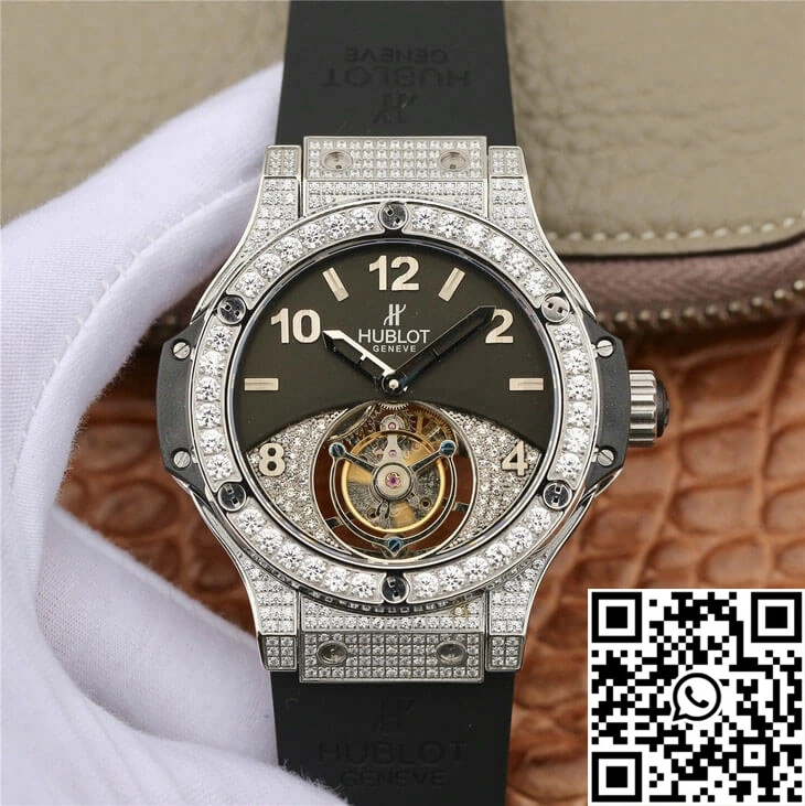 Affordable Hublot Big Bang Tourbillon Stainless Steel Diamond Black Dial 1780