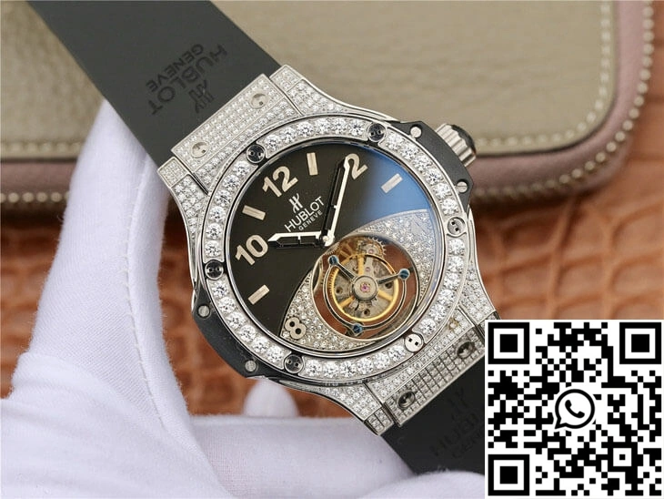 Affordable Hublot Big Bang Tourbillon Stainless Steel Diamond Black Dial 1780