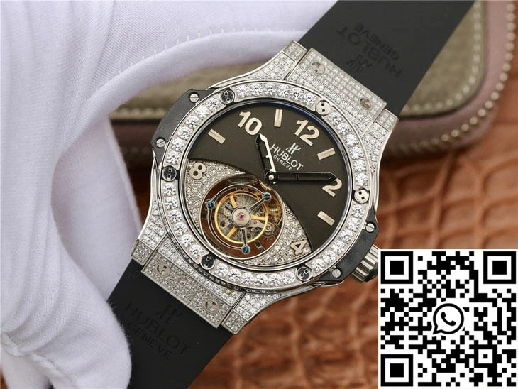 Affordable Hublot Big Bang Tourbillon Stainless Steel Diamond Black Dial 1780