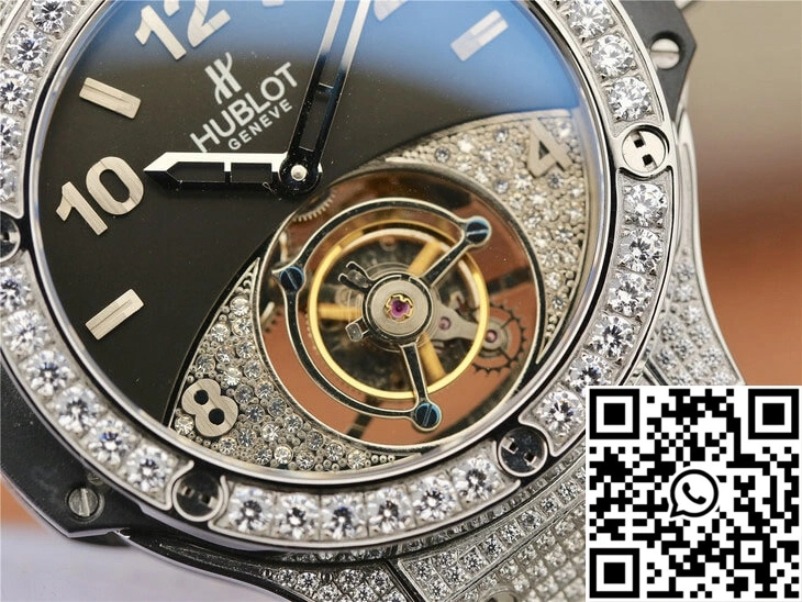 Affordable Hublot Big Bang Tourbillon Stainless Steel Diamond Black Dial 1780