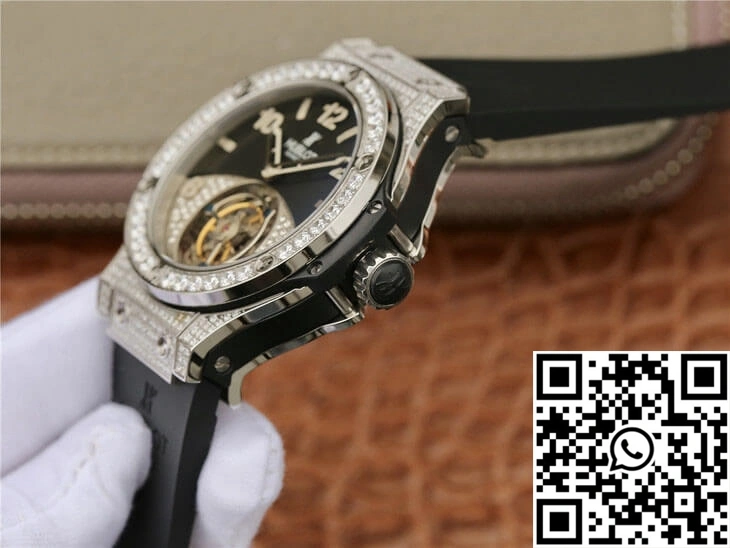 Affordable Hublot Big Bang Tourbillon Stainless Steel Diamond Black Dial 1780