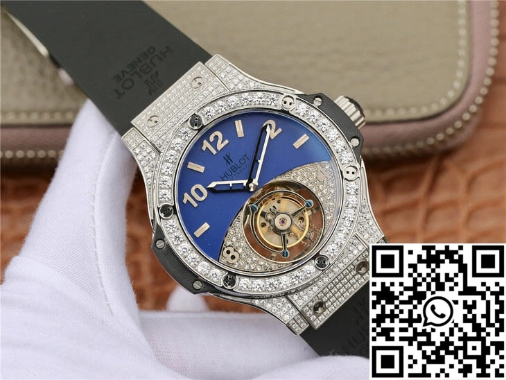 EasyMatch Hublot Big Bang Tourbillon Stainless Steel Diamond Blue Dial 1792
