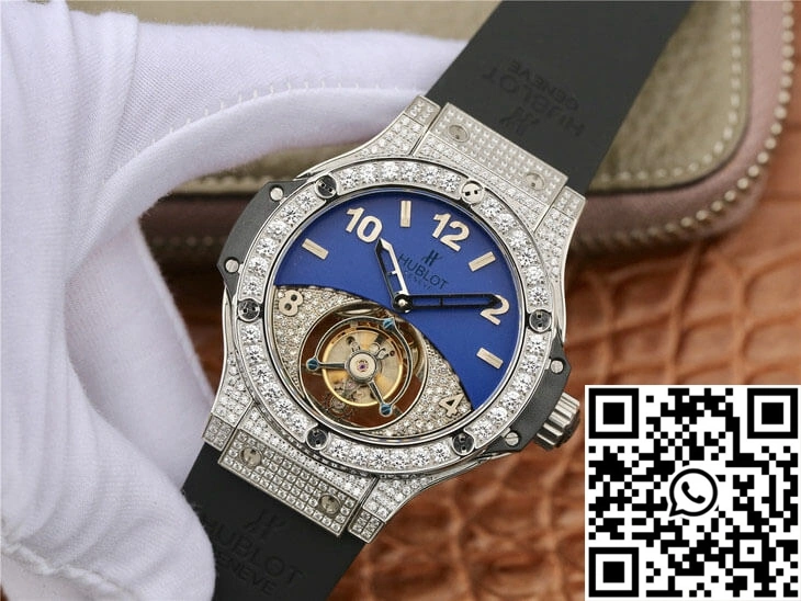 EasyMatch Hublot Big Bang Tourbillon Stainless Steel Diamond Blue Dial 1792