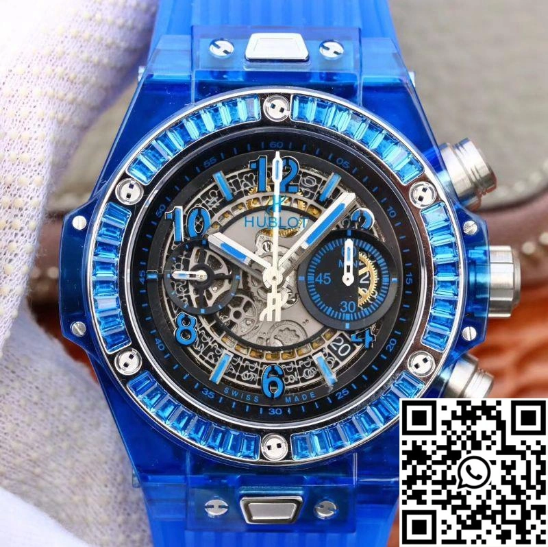 Stretchable Hublot Big Bang Unico 411.JX.4802.RT Blue Strap Skeleton Dial 1759