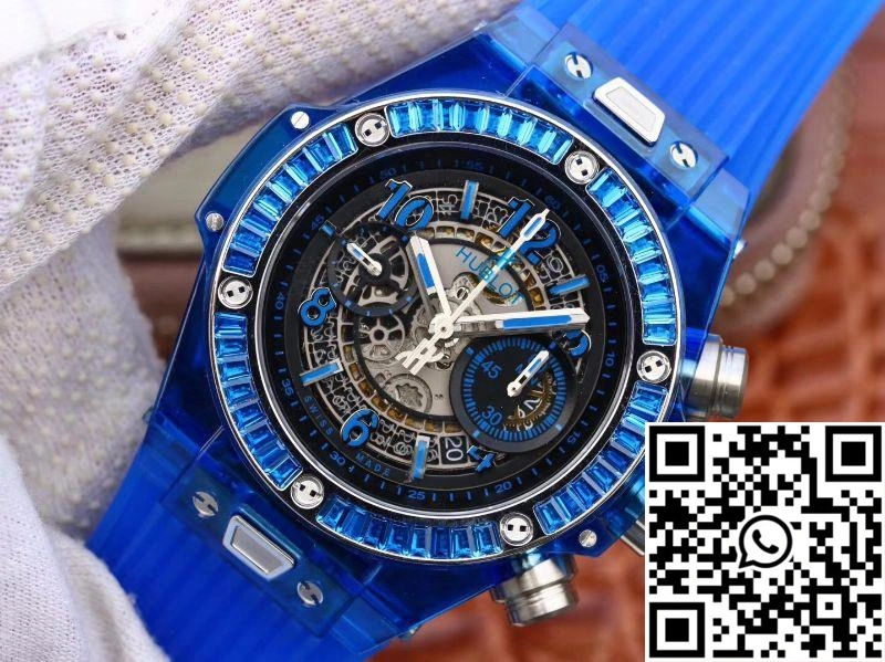 Stretchable Hublot Big Bang Unico 411.JX.4802.RT Blue Strap Skeleton Dial 1759