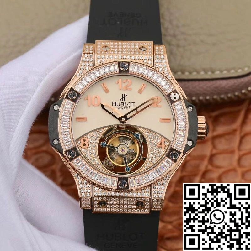 Practical Hublot  Fusion Rose Gold Tourbillon White Enamel Dial 1838