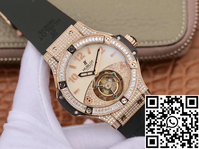 Practical Hublot  Fusion Rose Gold Tourbillon White Enamel Dial 1838