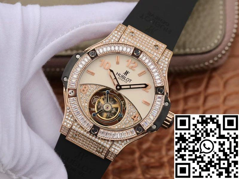 Practical Hublot  Fusion Rose Gold Tourbillon White Enamel Dial 1838