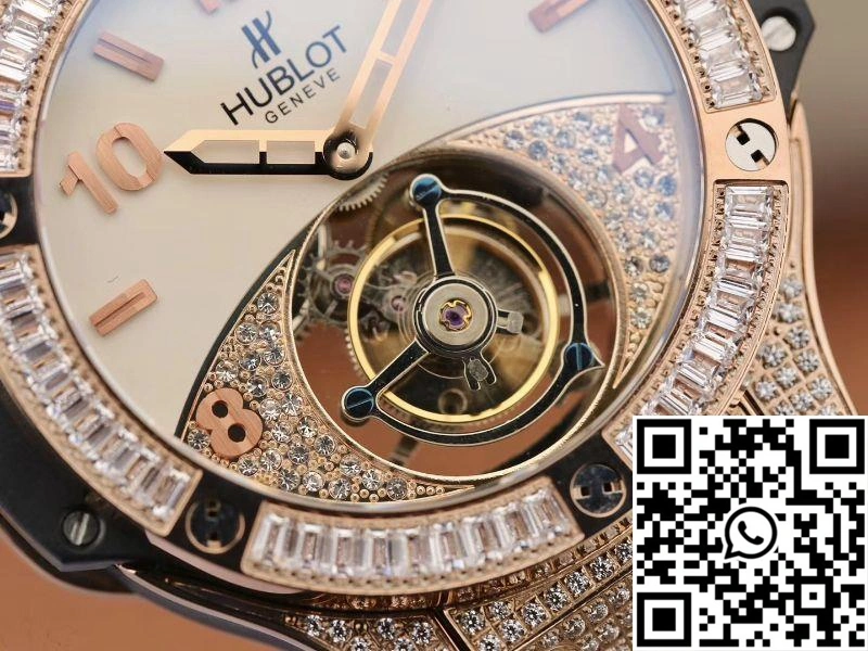 Practical Hublot  Fusion Rose Gold Tourbillon White Enamel Dial 1838