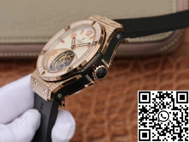 Practical Hublot  Fusion Rose Gold Tourbillon White Enamel Dial 1838