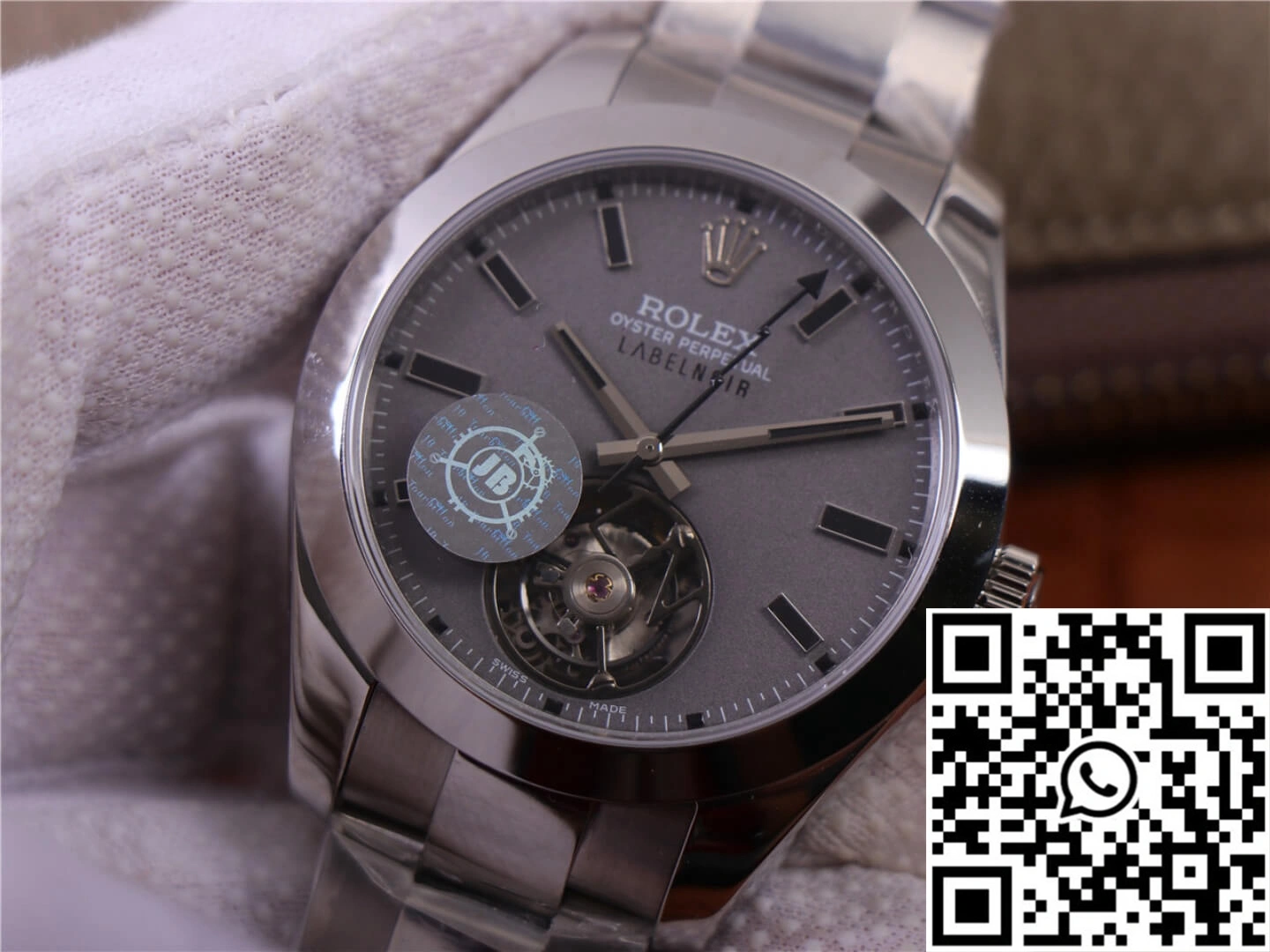 Comfortable JB Factory Replica Rolex Milgauss Base 116400 Label Noir Design LNT01HS-001 Silver case watch 1194
