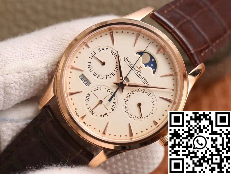 Sporty Jaeger-LeCoultre Master Ultra Thin Moon Perpetual Calendar 1302520 V9 Factory Rose Gold Case 2062