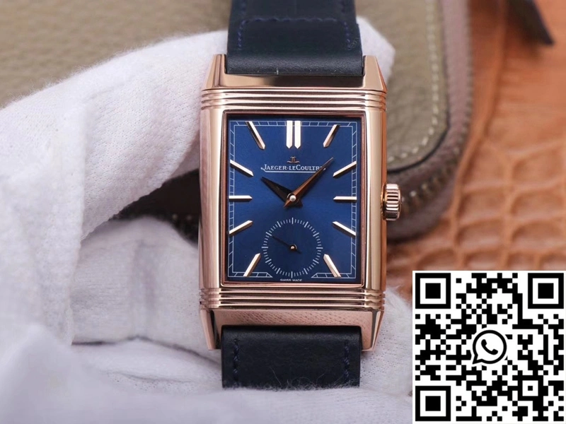 MultiPurpose Jaeger LeCoultre Reverso Tribute Double-sided Double Time Zone Flip MG Factory Rose Gold Blue Dial 2129