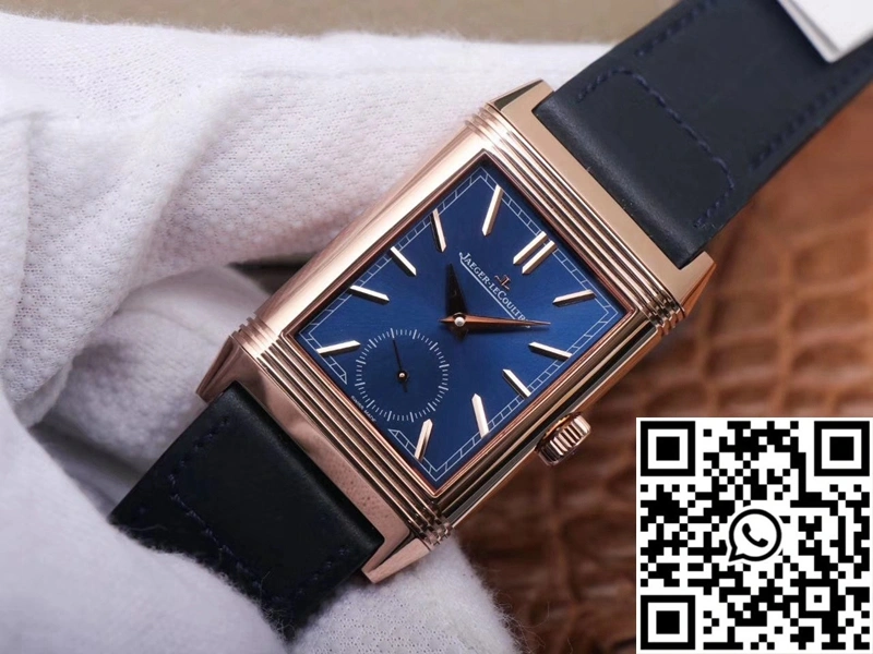 MultiPurpose Jaeger LeCoultre Reverso Tribute Double-sided Double Time Zone Flip MG Factory Rose Gold Blue Dial 2129