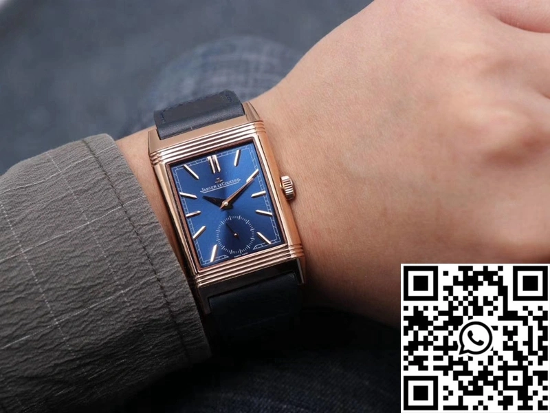 MultiPurpose Jaeger LeCoultre Reverso Tribute Double-sided Double Time Zone Flip MG Factory Rose Gold Blue Dial 2129