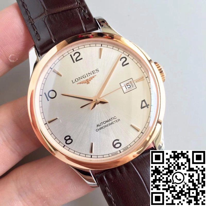 Longines Record L2.820.4.76.2 18K Rose Gold Silver Dial RelaxedFit 2195