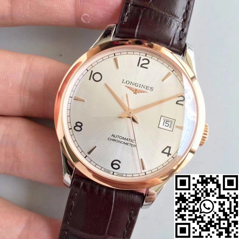 Longines Record L2.820.4.76.2 18K Rose Gold Silver Dial RelaxedFit 2195
