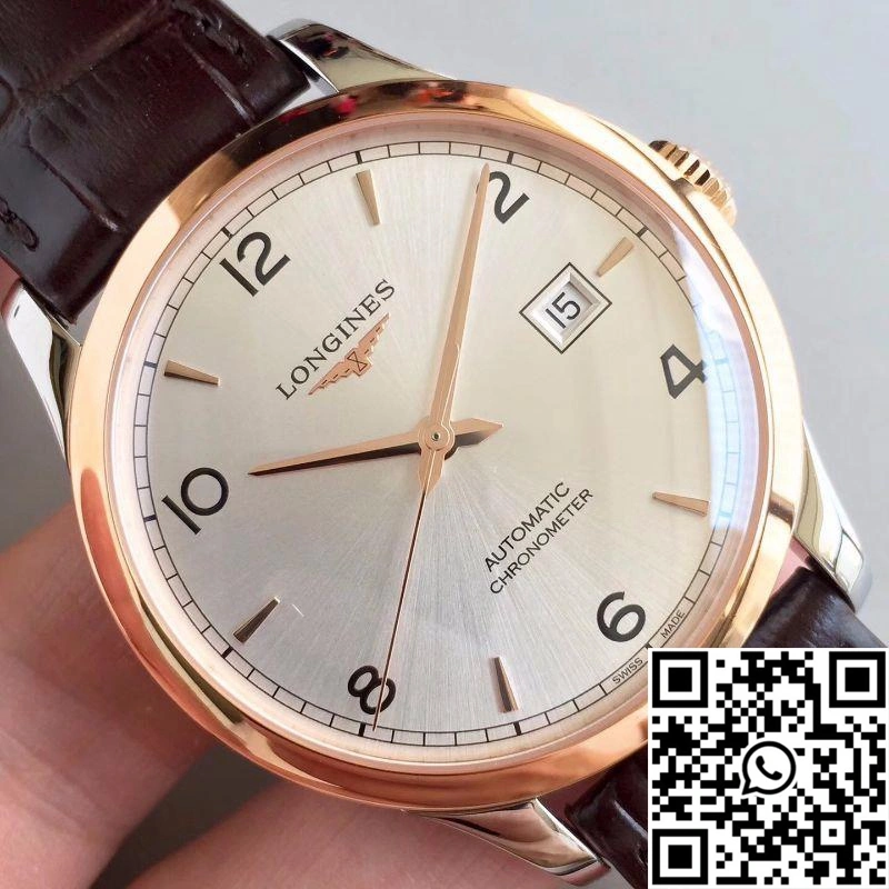 Longines Record L2.820.4.76.2 18K Rose Gold Silver Dial RelaxedFit 2195