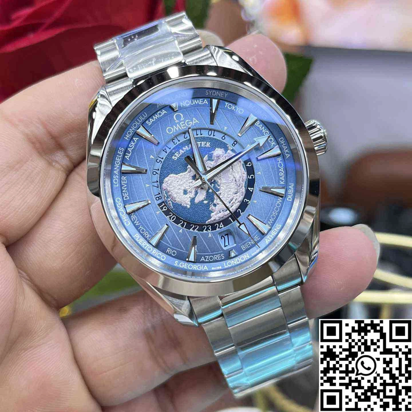 WaterResistant Omega Seamaster Aqua Terra GMT Worldtimer 220.10.43.22.03.001 VS Factory Light Blue Dial 370