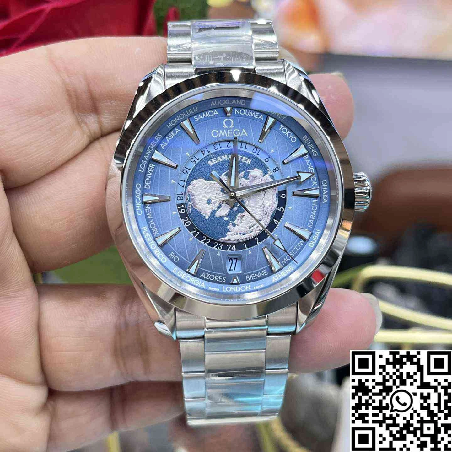WaterResistant Omega Seamaster Aqua Terra GMT Worldtimer 220.10.43.22.03.001 VS Factory Light Blue Dial 370