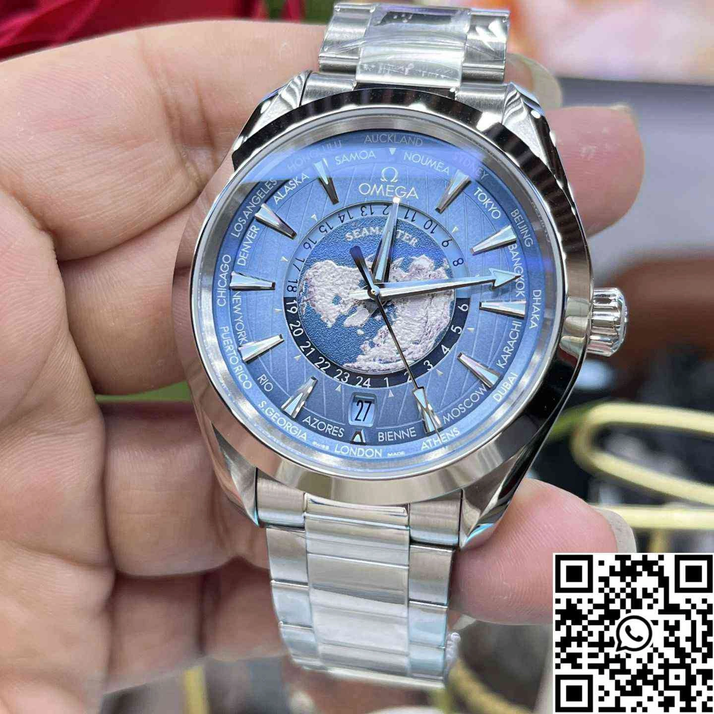 WaterResistant Omega Seamaster Aqua Terra GMT Worldtimer 220.10.43.22.03.001 VS Factory Light Blue Dial 370