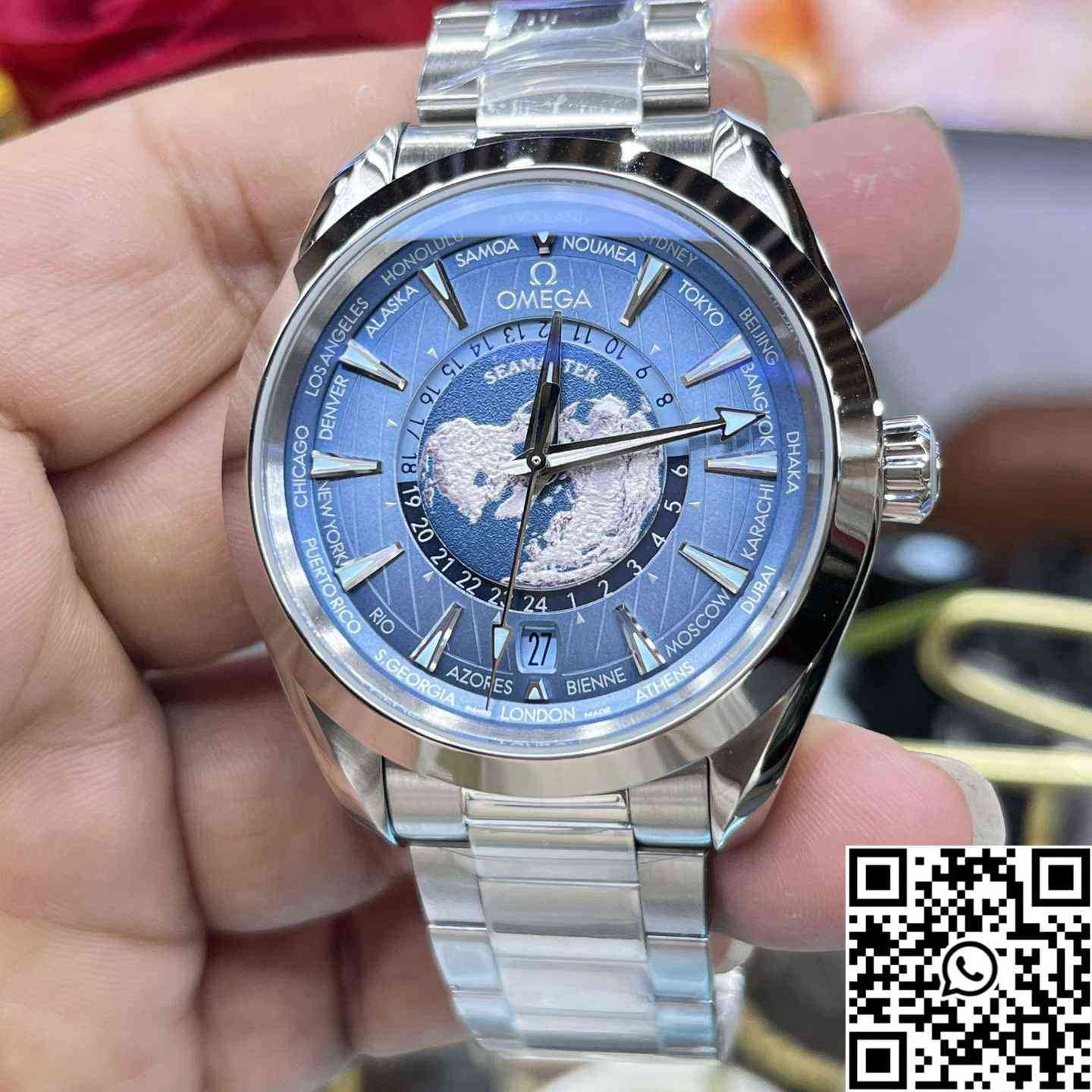 WaterResistant Omega Seamaster Aqua Terra GMT Worldtimer 220.10.43.22.03.001 VS Factory Light Blue Dial 370